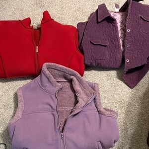 Mixed Women's Outerwear Lot - Red Fleece, Lavender Vest, Plum Jacket